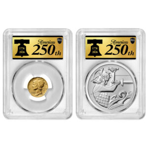 Best of the Mint Gold Mercury Dime and Silver Medal 2pc Set PCGS SP70 FS American 250th Anniversary Label