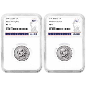 2026 25c Semiquincentennial Quarter Revolutionary War 2pc Set NGC MS65 250th Statue of Liberty Label