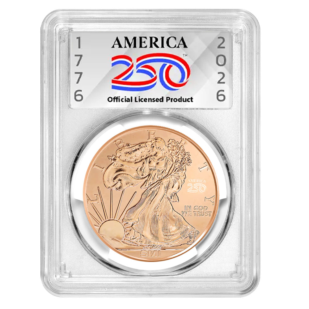 1 AVDP oz Sunshine Mint 250th Anniversary 1776 Reverse Proof Walking Liberty Copper Round in Slab