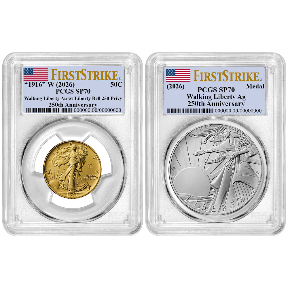 Presale – 2026 Best of the Mint Gold Walking Liberty Half Dollar and Silver Medal 2pc Set PCGS SP70 FS Flag Label