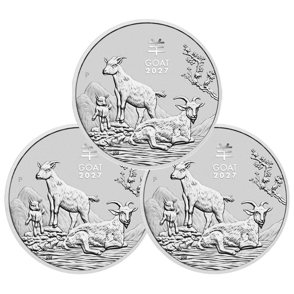 Lot of 3 – 2027 $1 Australian Silver Lunar Year of the Goat 1 oz BU