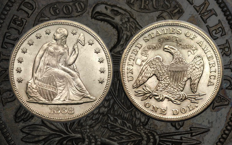 a graphic of a Seated Liberty