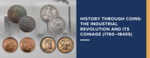 a graphic that features a cartwheel penny, Twopence, large Cent, Capped Bust, and Seated Liberty