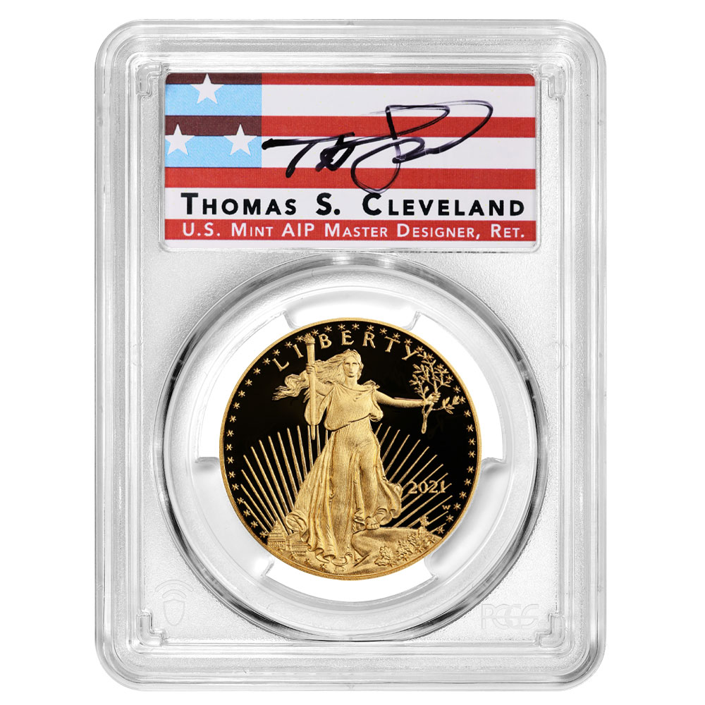 2021-W Proof $50 Type 1 American Gold Eagle 1 oz PCGS PR70DCAM FDOI Thomas Cleveland Signature Label