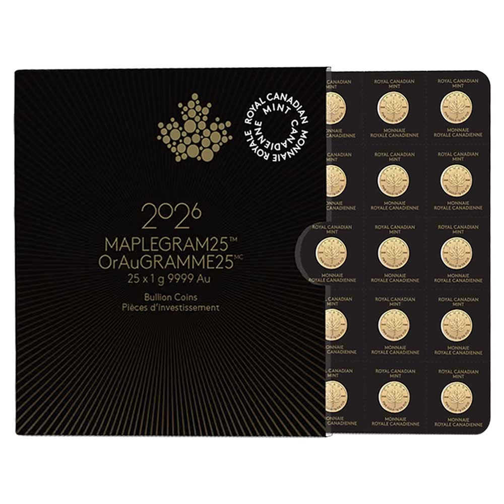 2026 25 Gram Gold Canadian Maplegram .9999 Brilliant Uncirculated Obverse